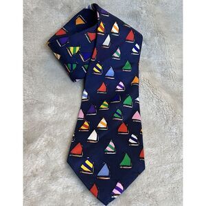 ✨Alynn Neckwear RAINBOW FLEET NAVY BLUE TIE‎ 100% Silk Vintage  Mens Tie